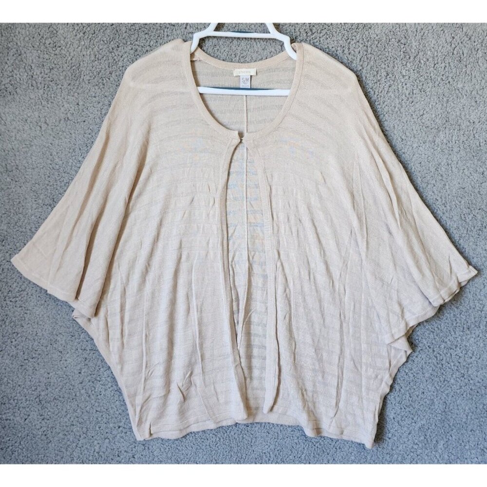 Chico's Women's Short Sleeve Open Front Lightweight Cardigan Striped Beige‎ S/M